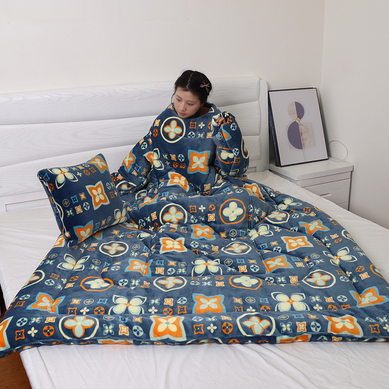 New Multi-Functional Lazy Sleeved One-Piece Adult Reading Wearable Quilt Milk Fiber Folding Pillow Blanket