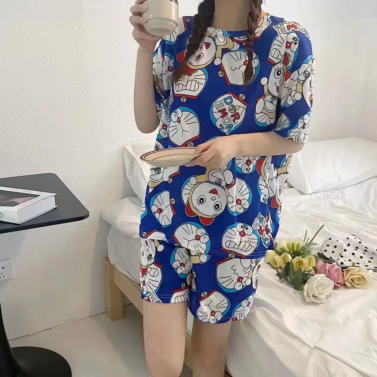 Women's Pajamas Summer 2022 New Summer Short Sleeve Shorts Women's Cute Casual plus Size Homewear Suit