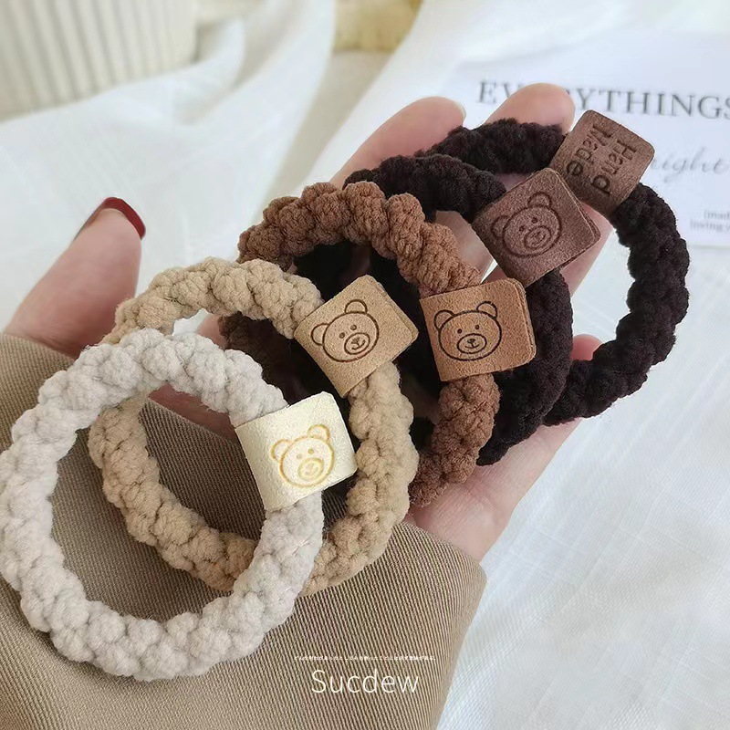 Fall Winter Fashion Plush Cute Bear Hair Band Simple Graceful Ponytail Hair String Durable High Elastic Rubber Band for Women Hair-Binding