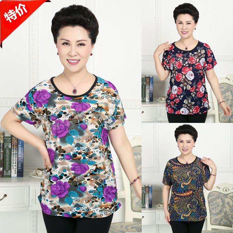 衣服批发地摊货源夏季中老年女装短袖t恤50-65岁穿妈妈装赶集代发