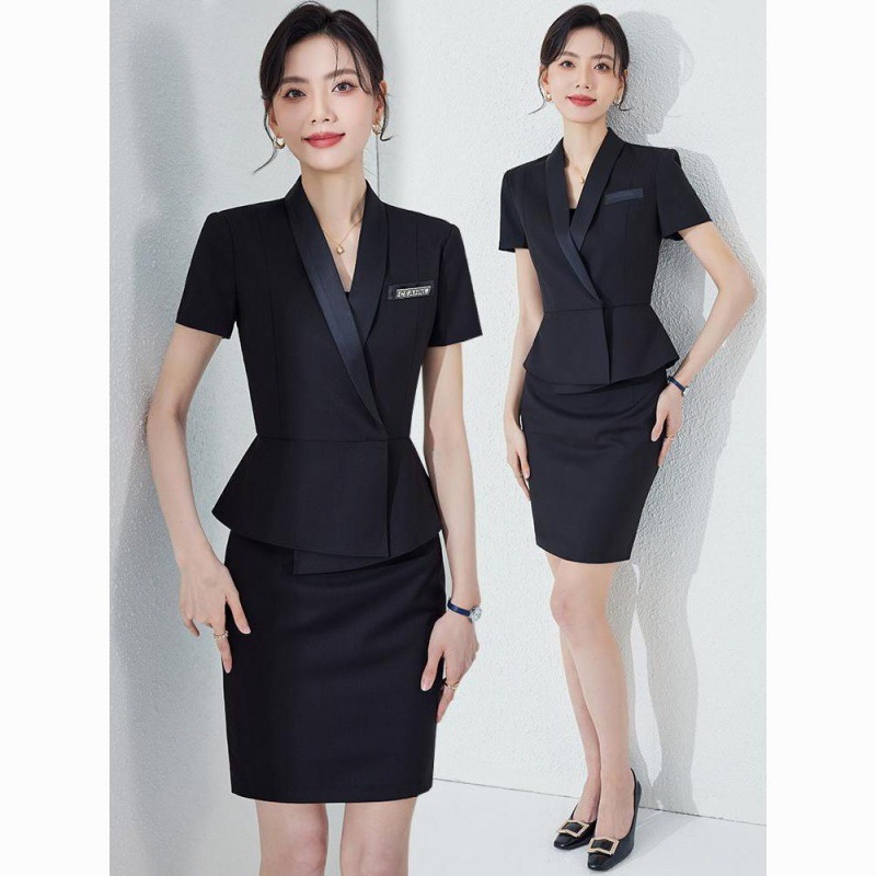 黑色职业西装套装女夏季气质院珠宝店酒店前台接待工作服-阿里巴巴