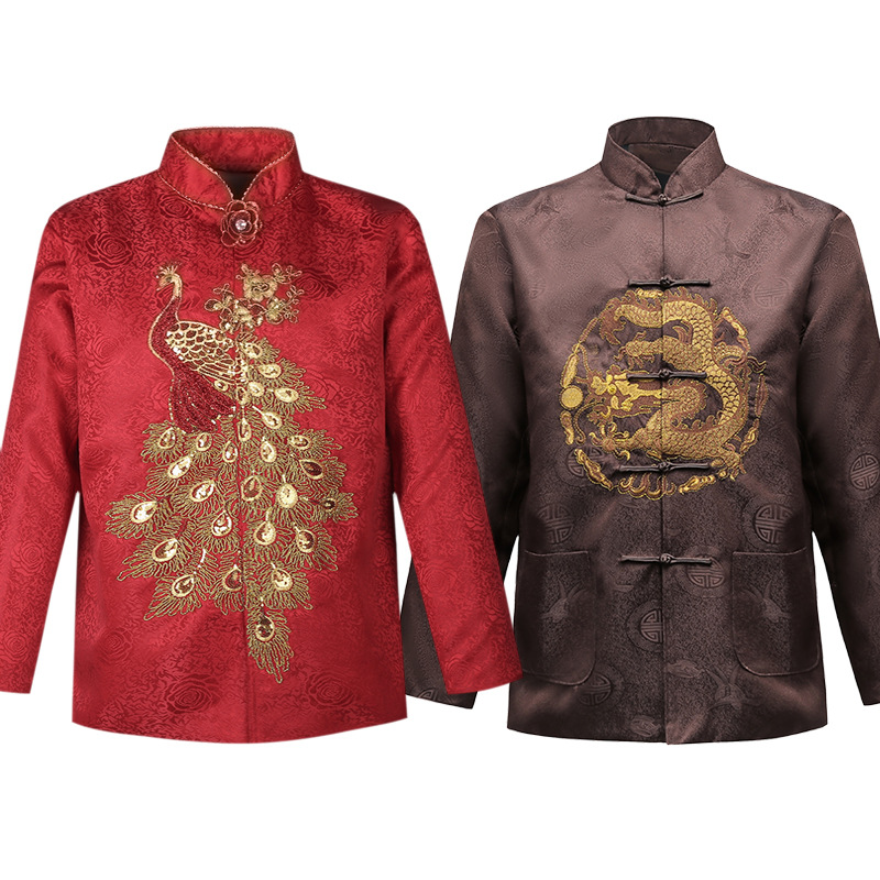 寿衣厂家批发殡葬用品白事送老衣男女款现代绣花龙服锦棉绣花全套