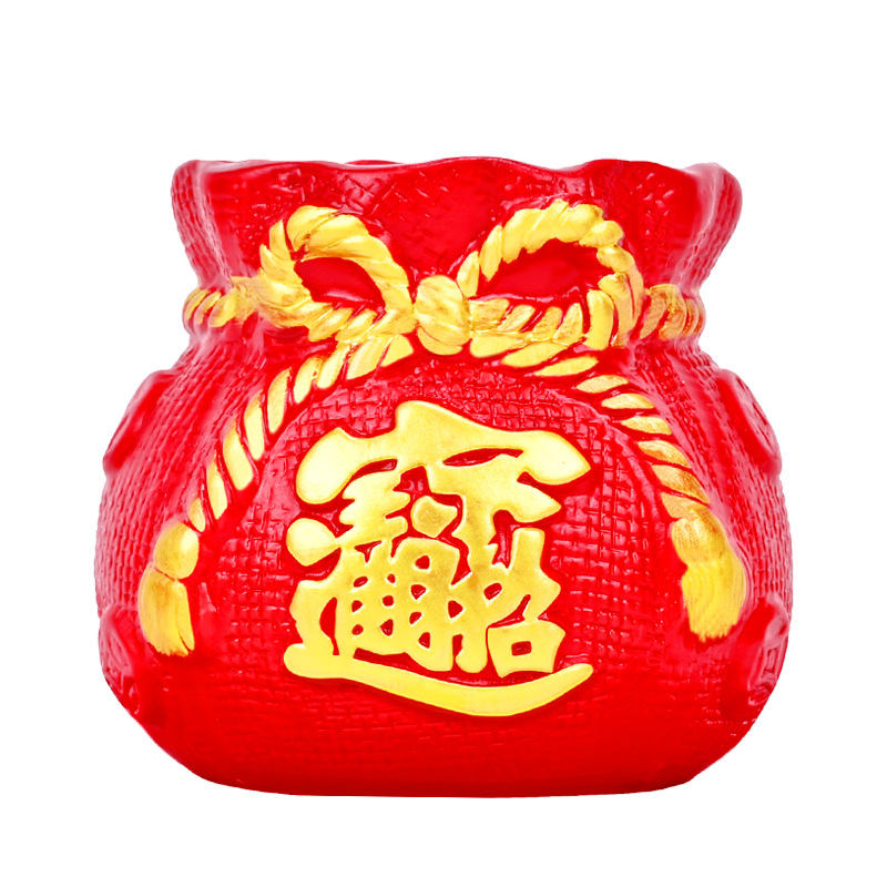 钱袋子造型招财花盆容器年宵花盆麦穗银柳福桶喜庆红色小花盆容器
