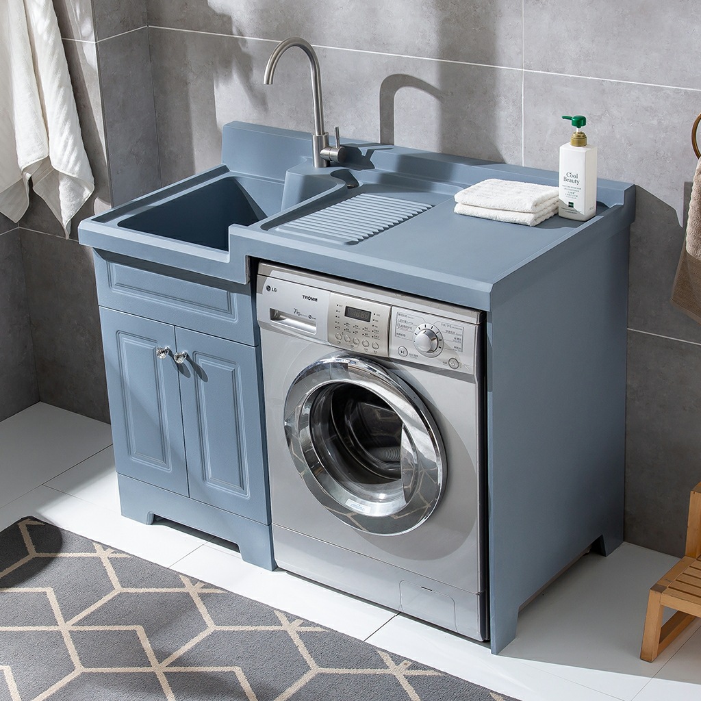 人造石洗衣机柜定制阳台柜岩石磨砂台盆搓衣板洗衣机台浴室组合柜