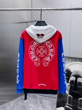 顶级版Chrome Hearts 秋冬撞色拼接梵文马蹄红嘴连帽卫衣宽松帽衫