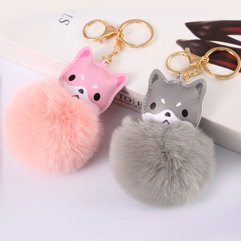 Factory Supplier Artificial Rabbit-Fur Ball Keychain Akita Puppy Stall Ornament Crane Machine Puppy Car Pendant