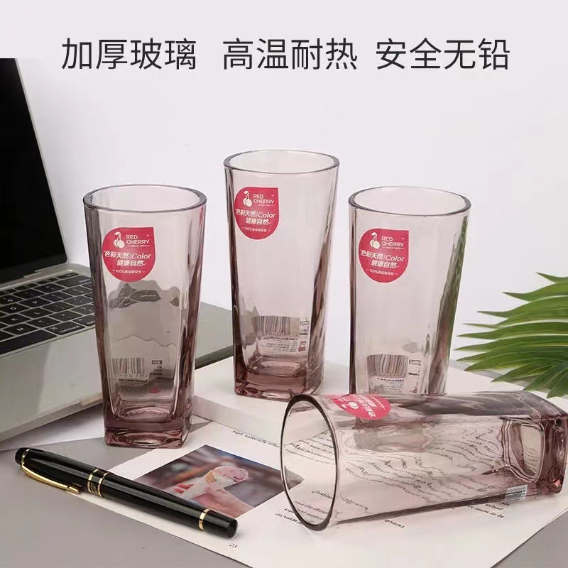 Colorful High Glass Home Cup Lead-Free Glass Thickened Three-Color Glass Clear Transparent Thick Bottom Glass