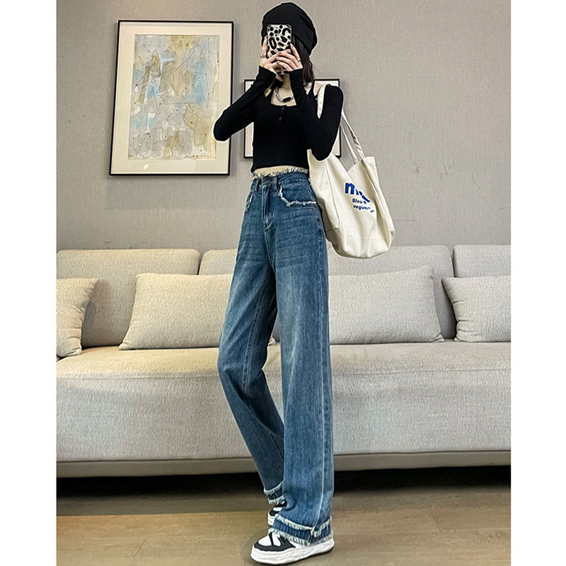   894 Minority All-Match Raw Hem Wide egs Jeans Women's Autumn 2023 New High Waist Slimming oose Straight Jeans