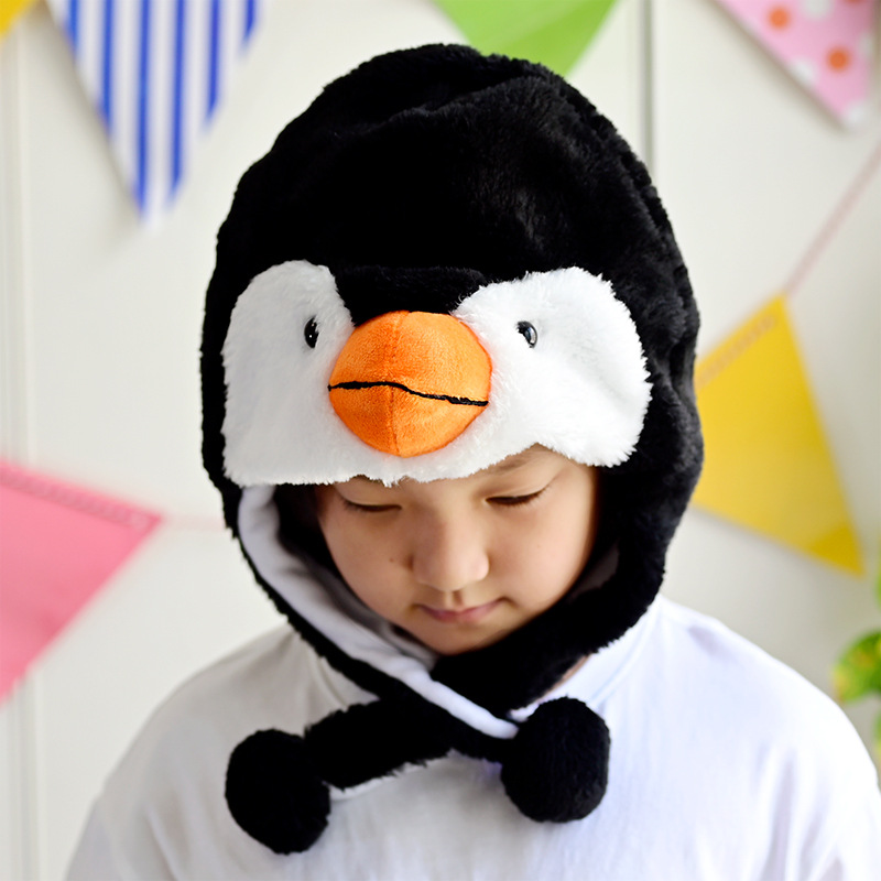 isn网红搞笑儿童企鹅帽子卡通动物保暖可爱成人毛绒帽子一件代发