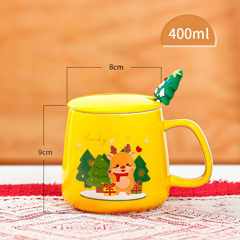 Creative Christmas Cartoon Gift Ceramic Cup Internet Celebrity Water Cup with Cover with Spoon Home Couple Mug Gift Packing