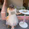 2021 summer Children's clothing new pattern Korean Edition Children Nubao Champagne Flying sleeve Yarn skirt Princess Dress Pompous skirt