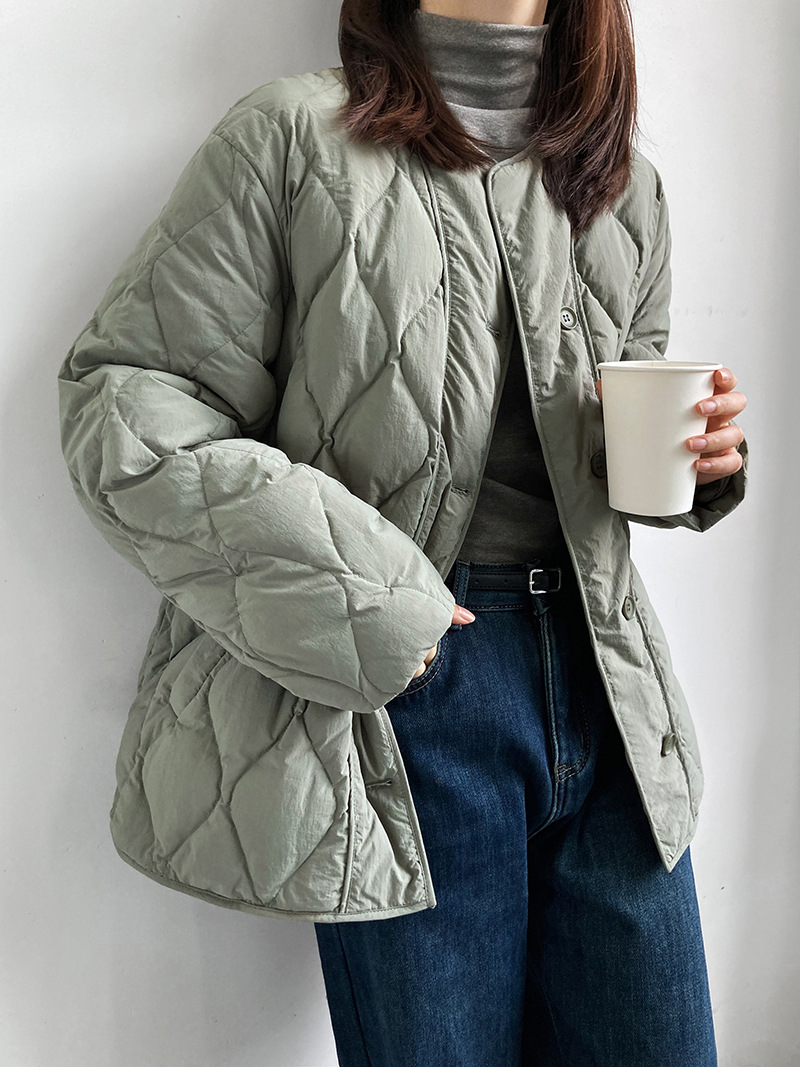 鹿西  圆领菱格羽绒服女短款冬季新款轻薄保暖90绒白鸭绒外套y59