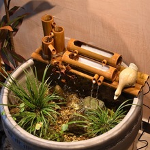 鱼缸流水摆件古法渡水水缸金鱼缸现代上的水循环系统抽水竹筒造景