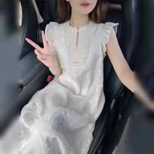 新中式国风小飞袖雪纺连衣裙女夏年轻款小个子高级感改良旗袍长裙