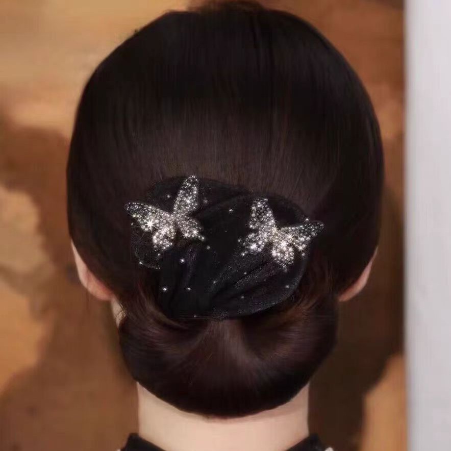 黑色满天星蝴蝶盘发器发夹女丸子头固定神器发卡优雅气质头饰发饰