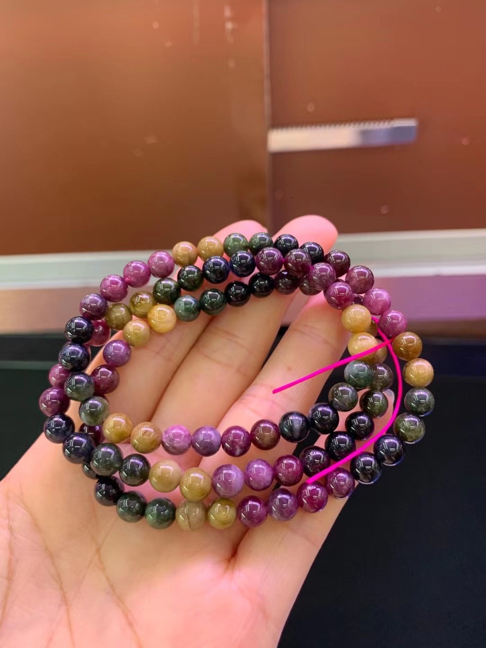 天然玉石巴西老矿碧玺三圈手串手链 汕尾可塘珠宝市场厂家批发