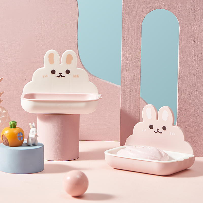 Cute Rabbit-Shaped Soap Box Home Bathroom Punch-Free Creative Soap Holder Double Layer Drain Soap Box Soap Box Wholesale