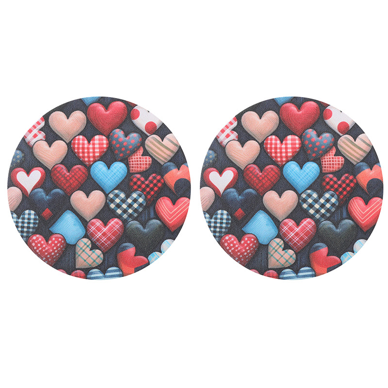 Cross-Border Valentine's Day Pink Love Pattern round Leather Wear-Resistant Coaster Aliexpress Amazon