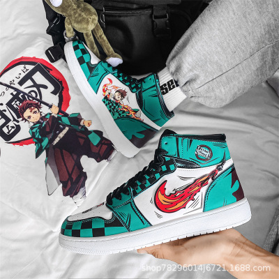 春款新款鬼灭之刃联名aj空军一号高帮男生潮流百搭板鞋男卡通动漫