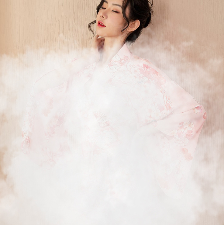 爱如如性感情趣内衣新款日式印花雪纺束腰和服激情制服套装衣浴袍