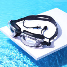 现货成人硅胶泳镜批发防水防雾高清透明连体耳塞游泳眼镜装备