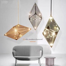 北欧创意个性客厅餐厅异形玻璃吊灯 后现代艺术菱形时尚钻石灯具