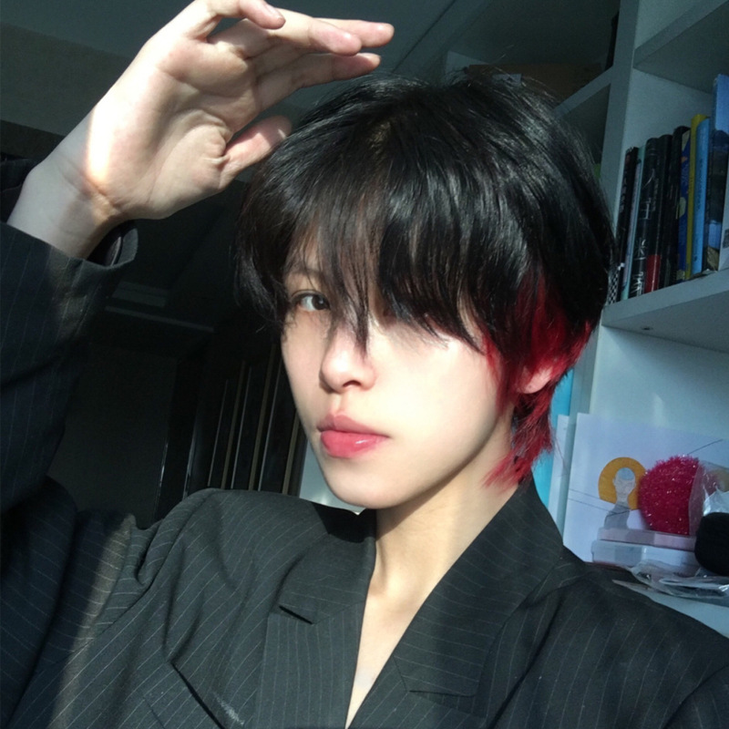 挂耳染短发男女假发狼尾鲻鱼头修脸发型基佬假毛cosplay变装道具