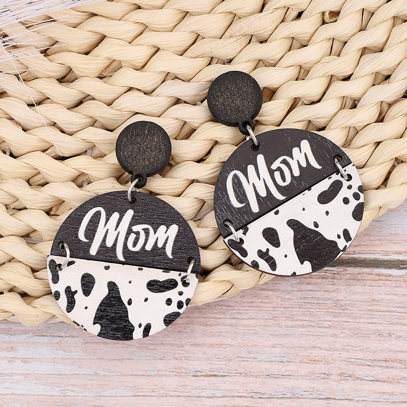 Cross-Border Fashion Vintage Leopard Print Wood Piece Mother Wood Grain round Earrings Stud Earrings Ladies Amazon Aliexpress Xi Yin