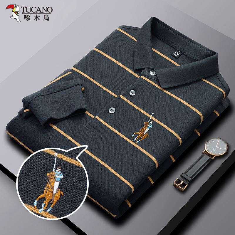 Tucano Men's Autumn New Striped Embroidered Long Sleeve Everyday Fashion Casual Men's Polo Shirt