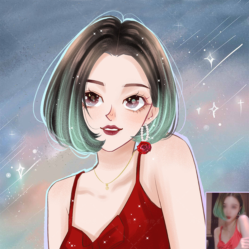 炫彩马克笔q版头像手绘卡通漫画头像真人照片转手绘插画约稿