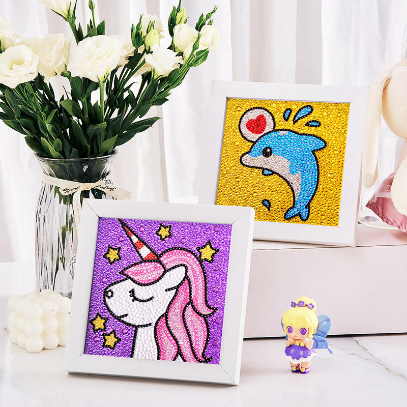 儿童钻石画带框满钻17*17卡通diy手工粘贴画点钻水晶画图案可选