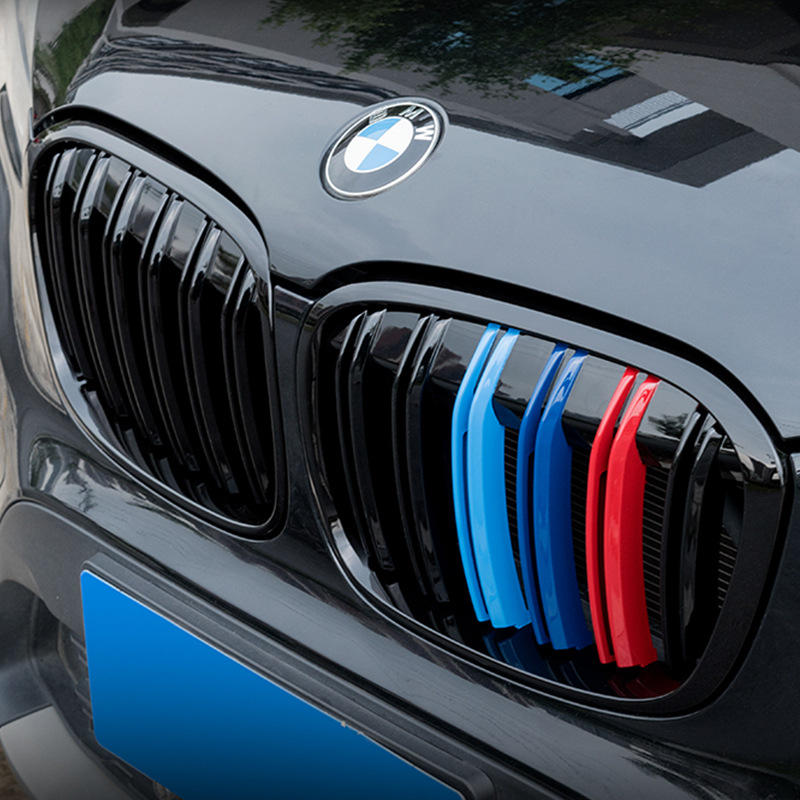 适用宝马x1双杠汽车前中网进气格栅外饰改装件三色黑色原车替换式