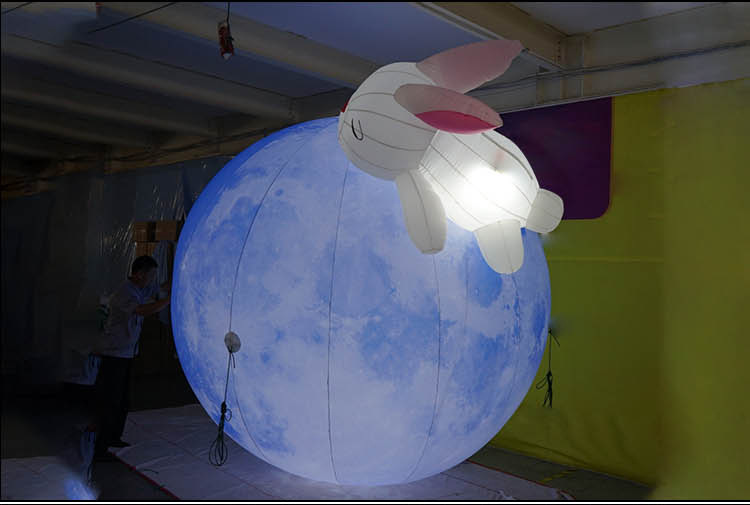 充气月球月兔气模 地面月兔玉兔月饼悬挂升空 中秋发光月球气模型