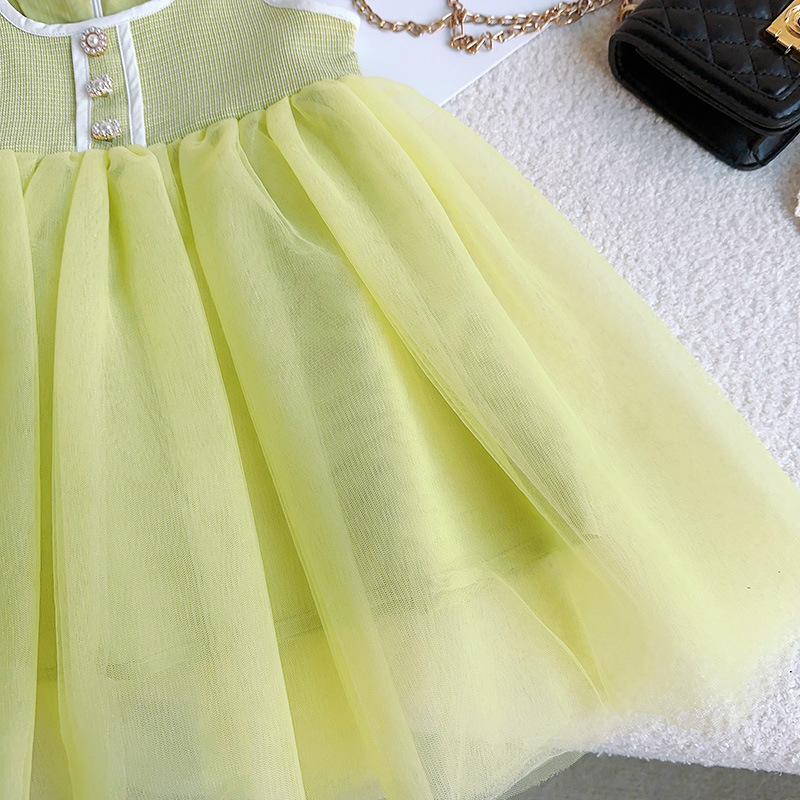 Korean Style Girls' Dress 2023 Spring New Baby Girl Vest Dress Mesh Fashion Children Princess Dress