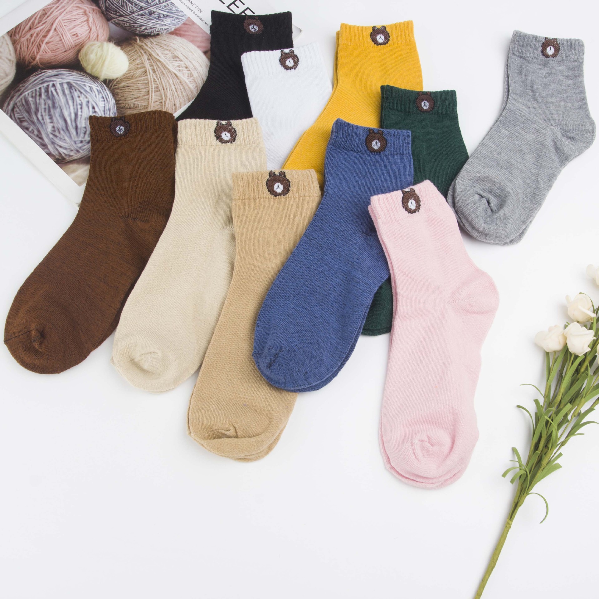 2020 Bear Mid-Calf Ten-Color Socks Fashion Trend Male and Female Students Adult Socks Wholesale Factory Direct Supply