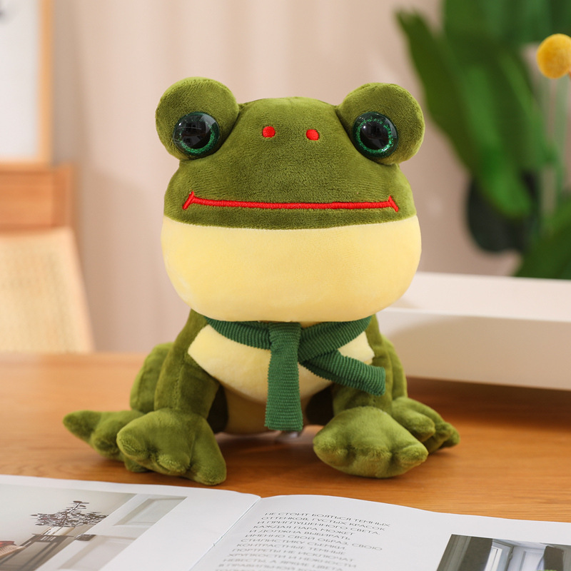 跨境出口青蛙毛绒玩具小公仔可爱围巾蛤蟆装饰礼物儿童生日礼物