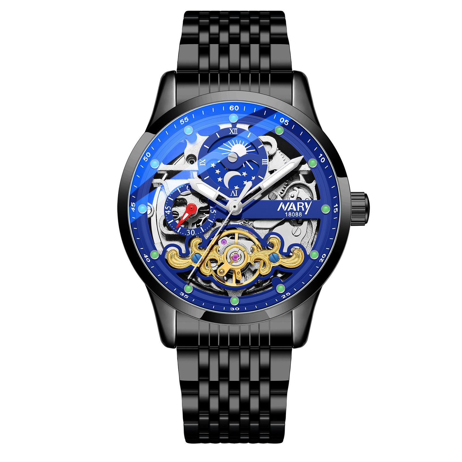 nary/耐瑞 抖音直播热销手表男士休闲日月星辰表盘全自动机械手表