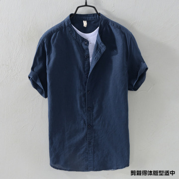 夏季亚麻衬衫男短袖薄款宽松麻料上衣中国风日系复古休闲棉麻衬衣