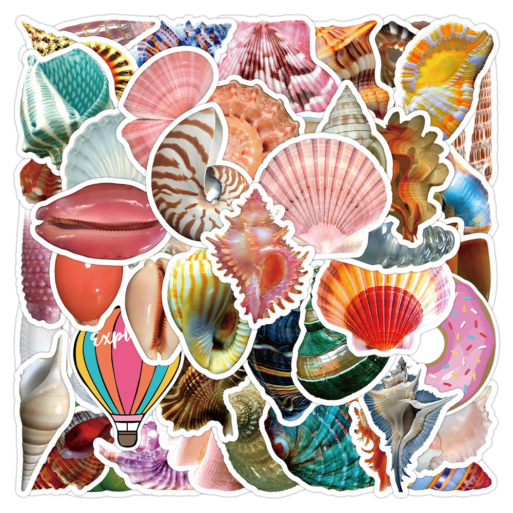 50张可爱卡通贝壳海螺个性涂鸦贴纸装饰行李箱床头柜防水手账贴画