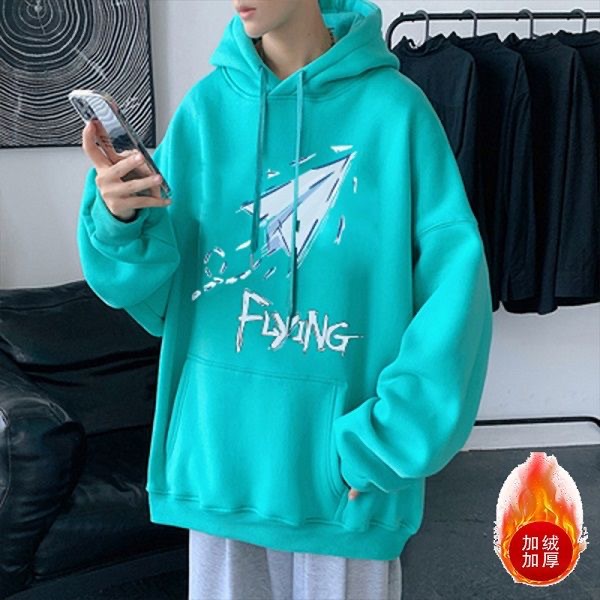 New Autumn and Winter Fleece plus Size Men's Hooded Long Sleeve Sweater Fashion Brand Men's Live Clothing Factory Direct Supply