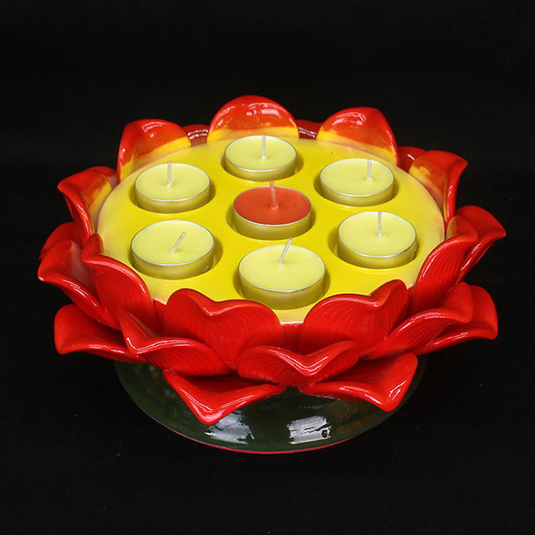 红色七星灯座佛前供灯莲花灯座佛教用品佛具酥油灯烛台酥油粒灯座
