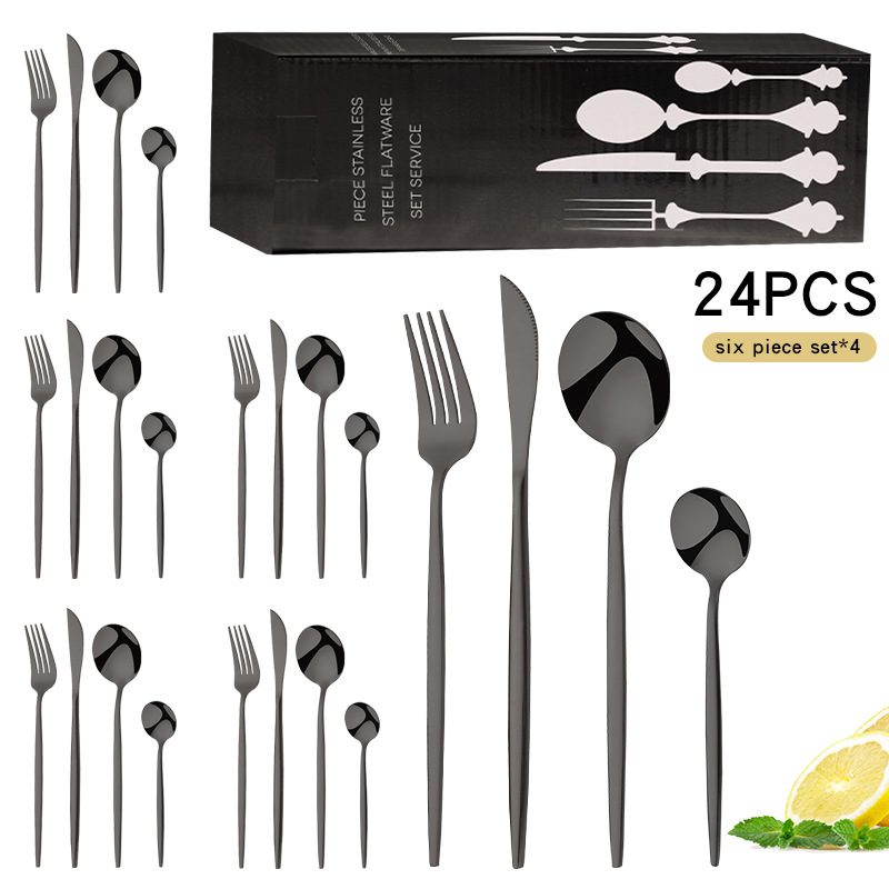 Cross-Border Amazon Stainless Steel Tableware 24-Piece Set Portugal Knife, Fork and Spoon Four Main Pieces Tableware Gift Set Wholesale