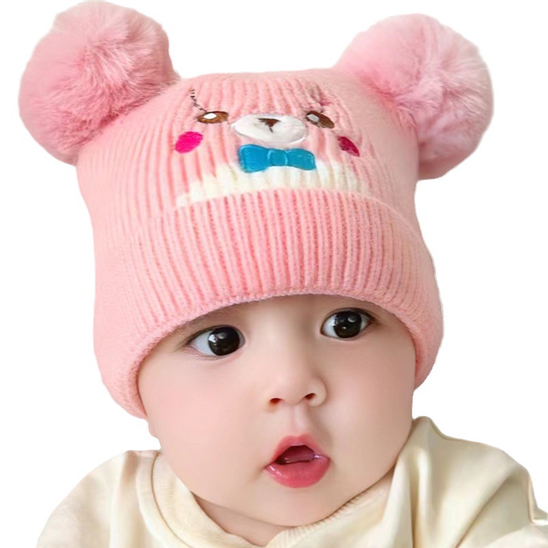 Bena Bear Children's Knitted Hat Cartoon Wool Double Ball Babies' Cross-Border Children Hat Warm Garry Cloth Baby Cap