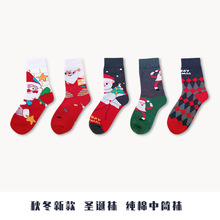 2023新款创意圣诞袜商场袜雪人红绿卡通中筒袜秋冬季欧美圣诞袜子