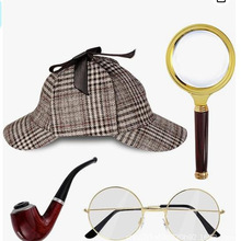 4件套Detective侦探猎鹿帽神探福尔摩斯烟斗大侦探放大镜装备套装
