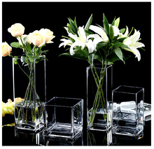 方形落地玻璃花瓶大号特大透明富贵竹插花百合花水养客厅现代简名
