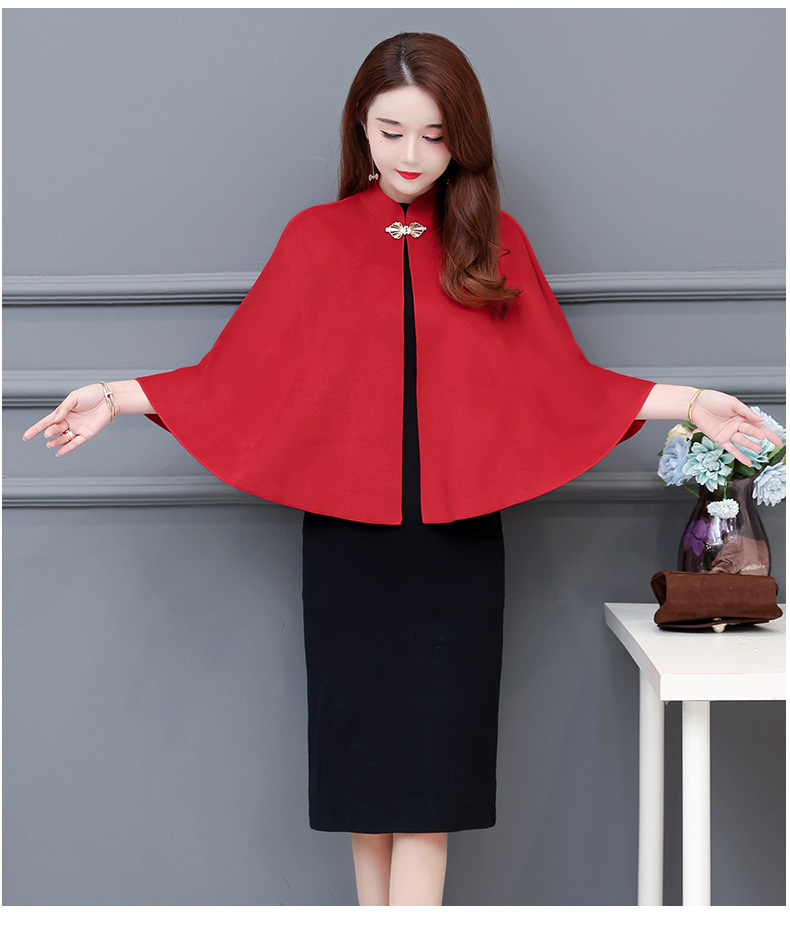 配旗袍裙子的披肩立领纯色毛呢斗篷妈妈装婚礼披风200斤开衫外套
