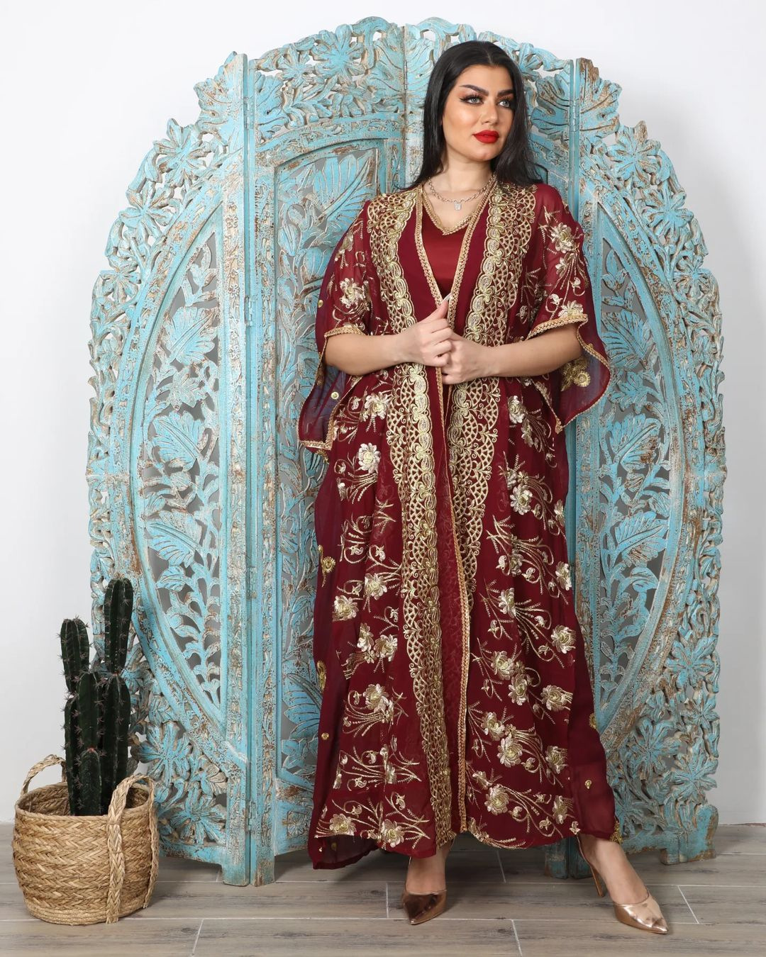 ym0022中东春季女装绣花长袍气质显瘦大码两件套阿拉伯服饰