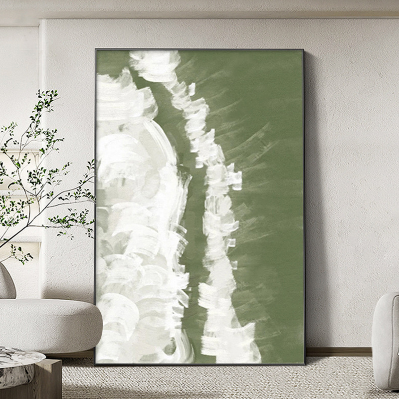 现代侘寂风装饰画 油画绿色餐厅玄关走廊大幅抽象壁画简约落地画