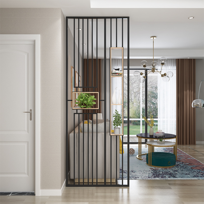 北欧轻奢屏风简约入户玄关铁艺装饰架客餐厅洗漱台镂空置物架隔断